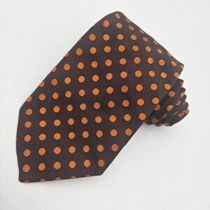 Vintage Oxford Clothes Brown Orange Polka Dot Silk Tie